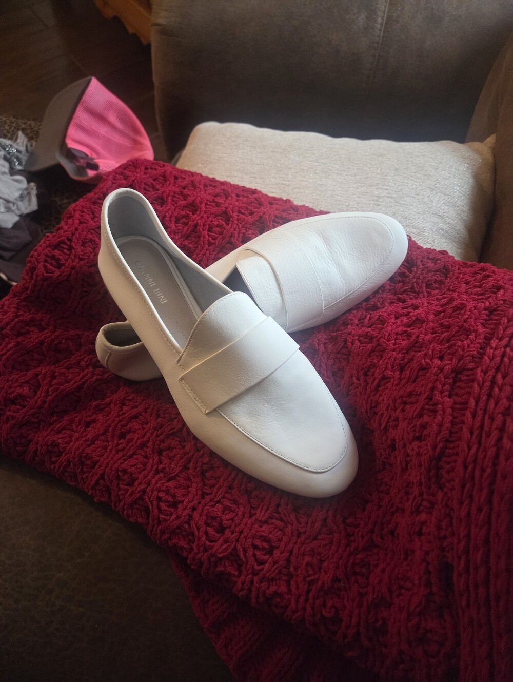 Gianni Bini White Leather Penny Loafers